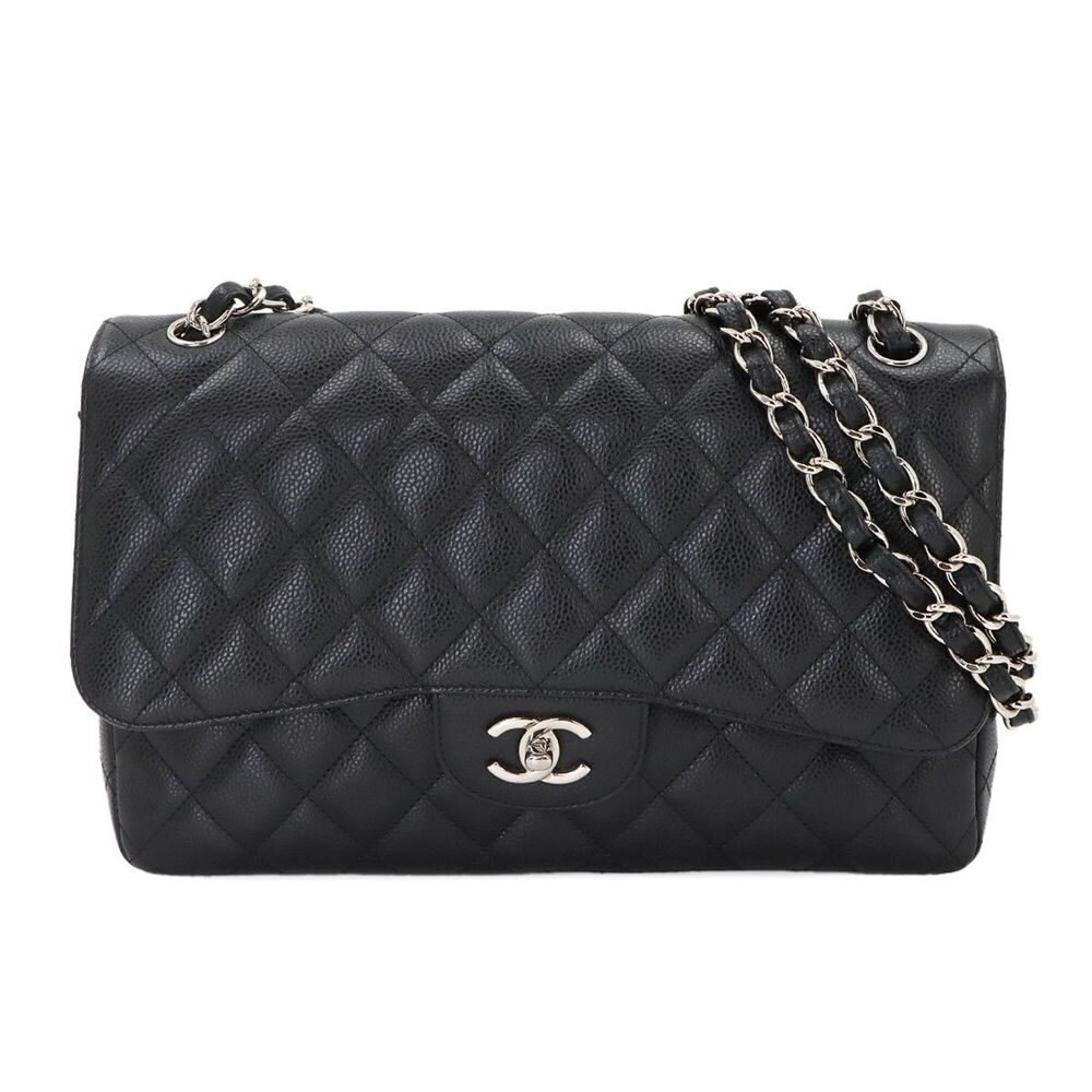 Chanel Matelasse 30 Chain Shoulder Handbag, Caviar Leather, Black with Silver...